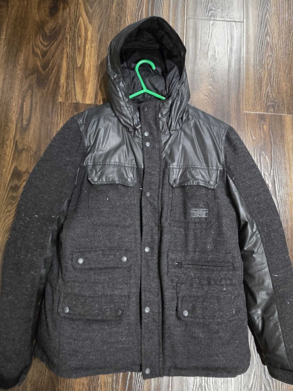 All Saints Men's Black Mixed-Material Hooded Puffer Jacket